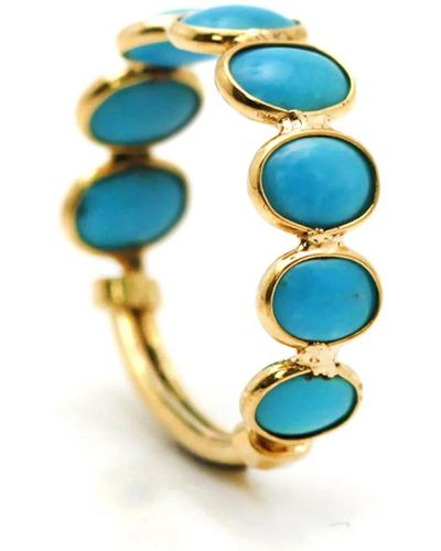 Trésor Turquoise Round Stackable Ring With Adjustable Shank In Yellow Gold - Blue