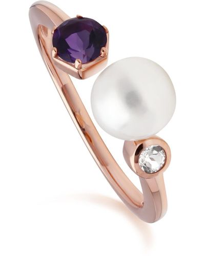 Gemondo Pearl, Amethyst & Topaz Open Ring In Rose Gold Plated Sterling Silver - Pink