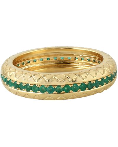Artisan Handmade 18k Yellow Gold Natural Emerald Band Ring