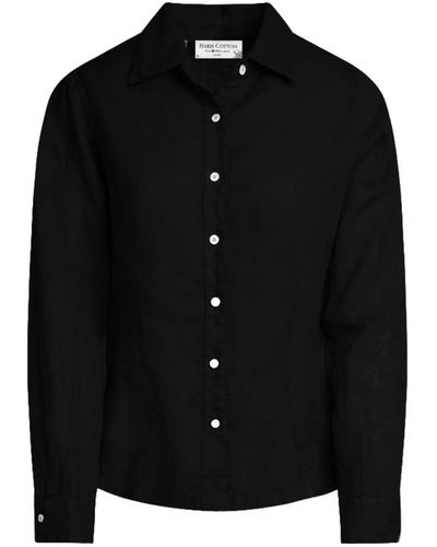 Haris Cotton Long Sleeved Linen Shirt With Darts - Black
