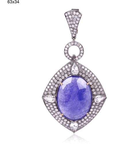Artisan Gemstone Diamond 18k Gold 925 Sterling Silver Designer Pendant Jewelry - Purple