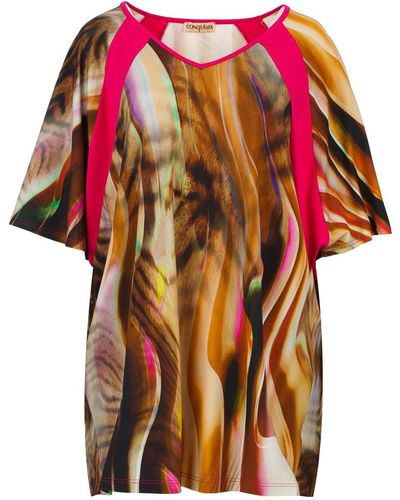 Conquista Print Stretch Jersey Top With Batwing Sleeves Plus Size - Red