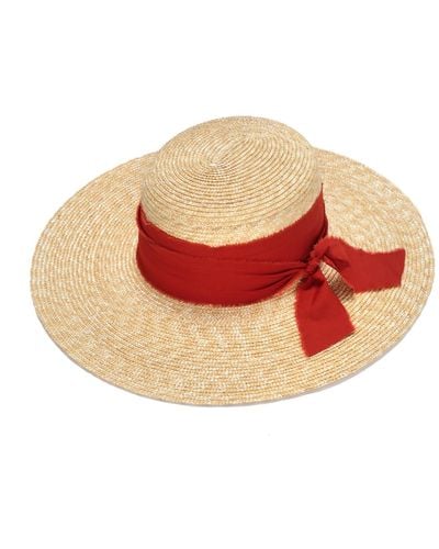 Justine Hats Neutrals Wide Brim Boater Straw Hat - Red