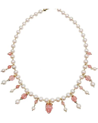 Farra Freshwater Pearls With Watermelon Quartz Dangles Necklace - Metallic