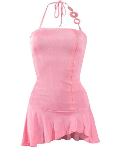 Elsie & Fred Morgan Peach Y2k Halter Neck Dress - Pink