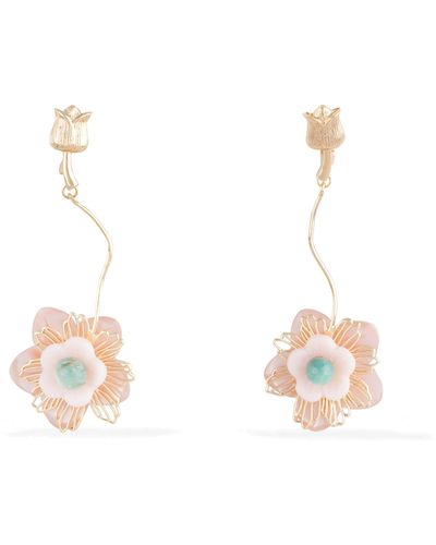 Pats Jewelry Rose Pendant Earrings - White