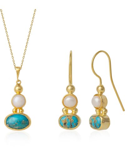 Spero London Turquoise Authentic Pendant & Earring Sterling Silver Plated Set - Blue