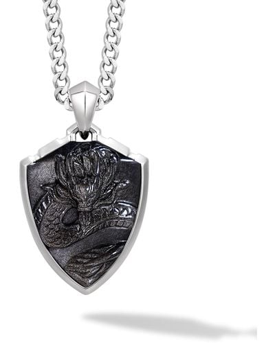 AWNL Silver Obsidian Dragon Necklace - Black