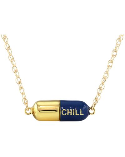 Kris Nations Big Chill Pill Chain Necklace Navy & Gold Filled - Blue