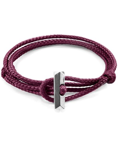 Anchor and Crew Aubergine Purple Oxford Silver & Rope Bracelet