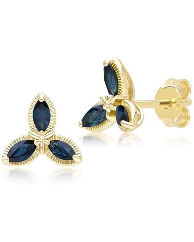 Gemondo Floral Marquise Sapphire Stud Earrings In Yellow Gold - Metallic