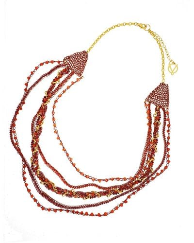 Lavish by Tricia Milaneze Gold / Neutrals / Red Coral Red Mix Waves Handmade Necklace