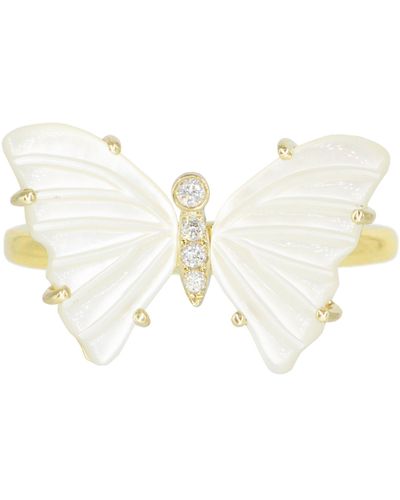 KAMARIA Pearl Butterfly Ring With Diamonds - White