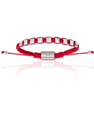 Double Bone Bracelets Silver Studs With Polyester Bracelet - Red