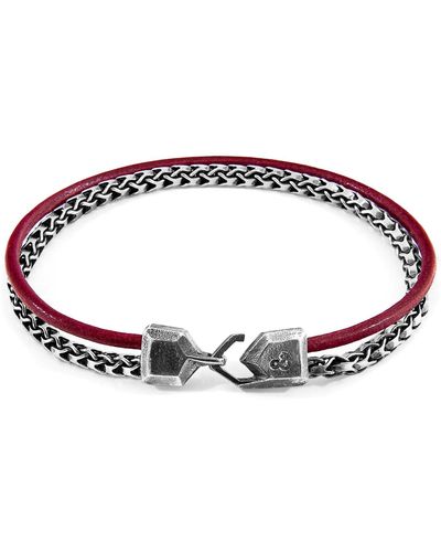 Anchor and Crew Bordeaux Bowspirit Mast Silver & Round Leather Bracelet - Red