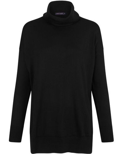 Paul James Knitwear S Pure Extra Fine Merino Wool Oversized Henrietta Roll Neck Sweater - Black