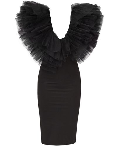 LIA ARAM Signature Symmetrical Tulle-trimmed Midi Dress - Black