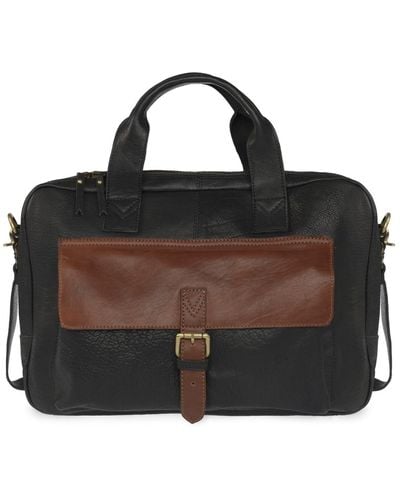 VIDA VIDA Wandering Soul Black & Tan Leather Laptop Bag