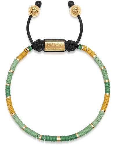 Nialaya Beaded Bracelet With Green Mini Disc Beads - Yellow