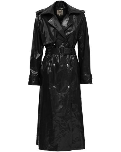 Julia Allert Fashion Lacquered Trench Coat - Black