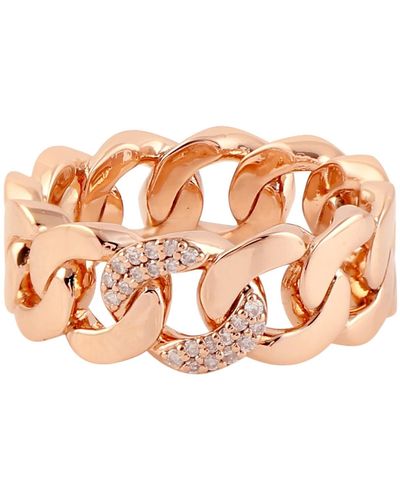 Artisan Rose Gold Natural Diamond Cuban Chain Design Statement Ring - Orange