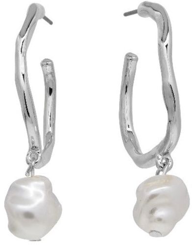 Bermuda Watch Company Annie Apple Odette Sterling , Molten Pearl Charm Hoop Earrings - White