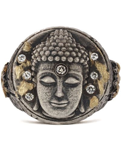 Ebru Jewelry Unique Gold And Diamond Buddha Ring-silver - Metallic