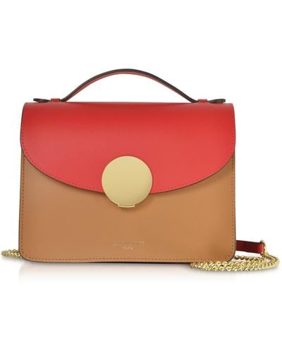 Le Parmentier New Ondina Colour Block Flap Top Leather Satchel Bag - Red