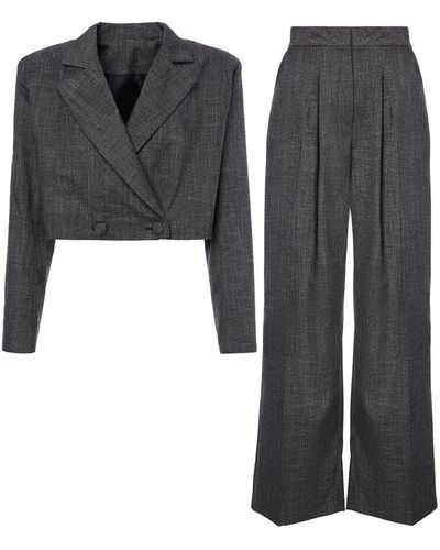BLUZAT Suit With Cropped Blazer And Ultra Wide Leg Trousers - Black