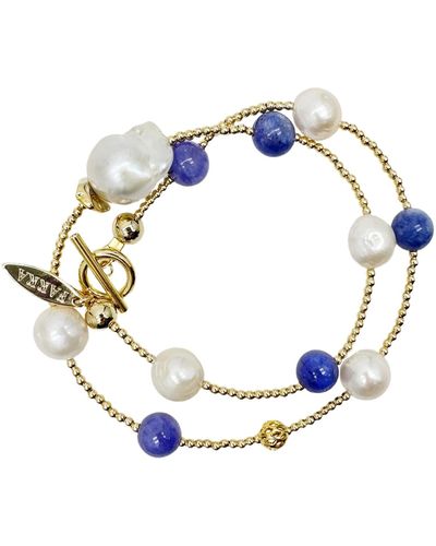Farra Versatile Blue Jade And Baroque Pearls Double Layer Bracelet