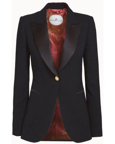 The Extreme Collection Single Breasted Premium Crepe Blazer With Satin Flaps Carlotta - Black