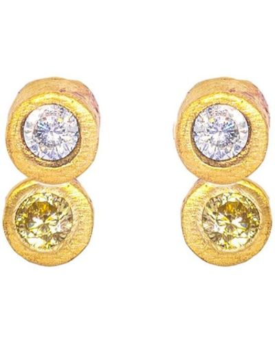 Lily Flo Jewellery Disco Dot Diamond And Yellow Sapphire Stud Earrings - Metallic