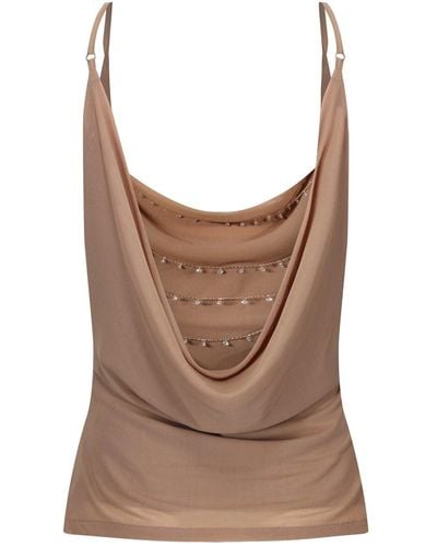 Storm Label Neutrals / Sienna Charm Caramel Scoop Neck Cami Top With Chain Details - White