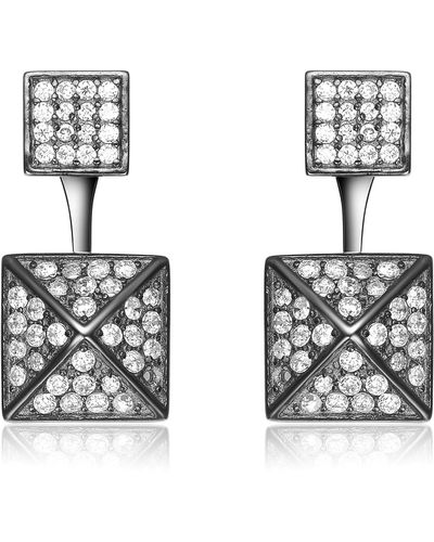 Genevive Jewelry Sterling Silver Black Plated Cubic Zirconia Multiple Square Jacket Earrings - White