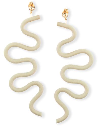 By Chavelli Neutrals / Small Tube squiggles Dangly Earrings In Taupe - Metallic