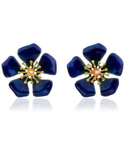 Milou Jewelry Navy Primrose Flower Earrings - Blue