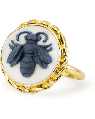 Vintouch Italy Bee Cameo Ring - White