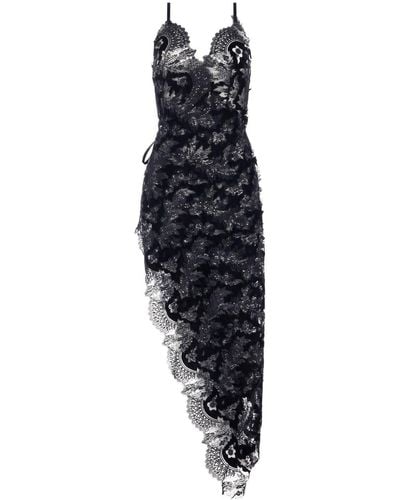 Belle -et-BonBon Chiffon Slip Included In Our Florentina Noir Velvet & Tulle Sheer Beaded Long Dress - Black