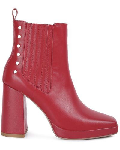 Rag & Co Grape-vine High Heeled Leather Boot In - Red
