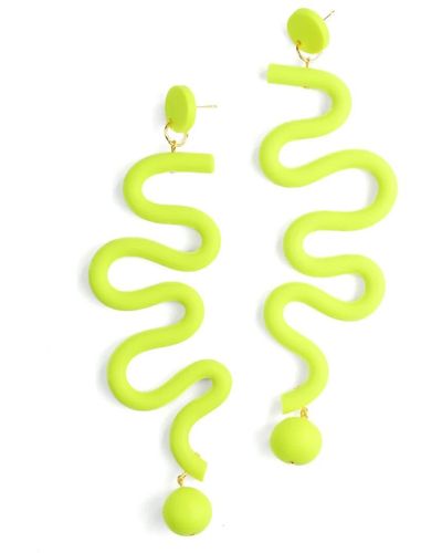 By Chavelli Tube squiggles Dangly Statement Earrings In Neon Yellow