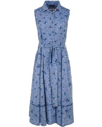 Conquista Indigo Floral Button Detail Dress - Blue
