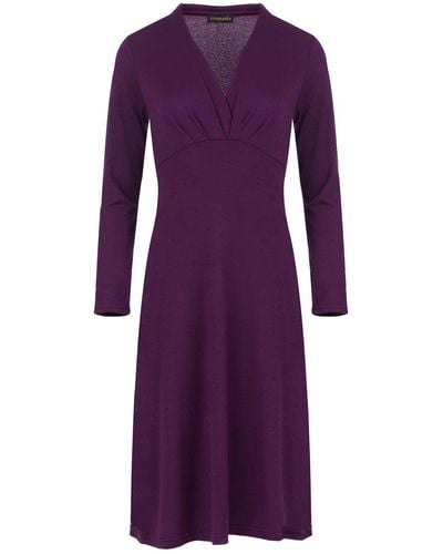Conquista Long Sleeve Empire Line Knit Style Dress - Purple
