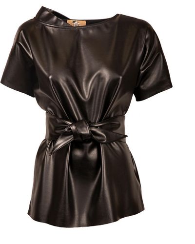 Julia Allert Faux Leather Blouse With Short Sleeve - Black