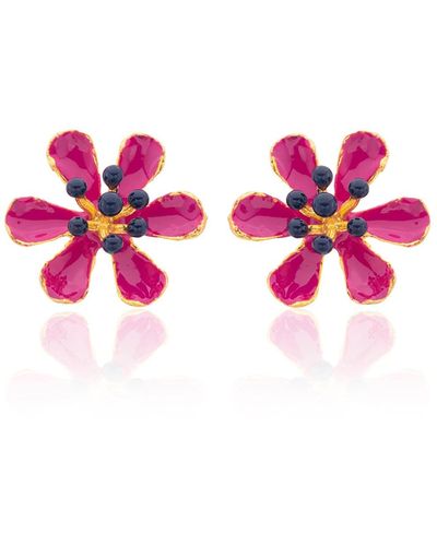 Milou Jewelry Raspberry Pink Scarlet Flower Earrings