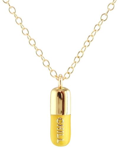 Kris Nations Chill Pill Enamel Necklace Gold Filled, Yellow - Metallic