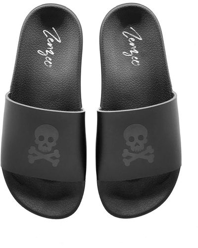 Zenzee Skull & Crossbones Slide Sandals - Black