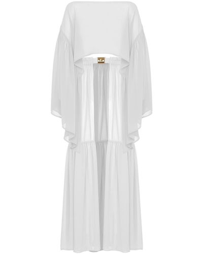 ANTONINIAS Comely Chiffon Two Piece Beach Cover Up With Ruffles In - White