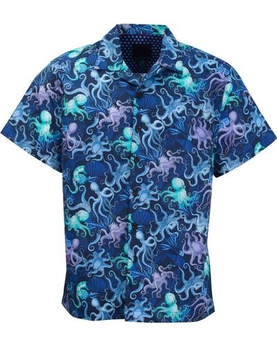 lords of harlech Ralph Octopus Party Camp Shirt In Navy - Blue