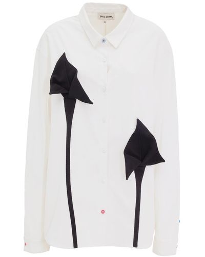 Julia Allert Long Sleeve Button-up Shirt With Handmade Details - White