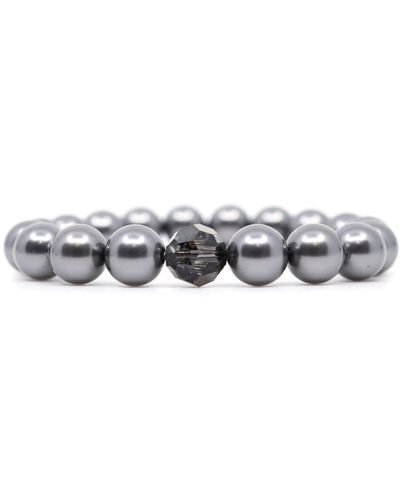 Shar Oke Swarovski Pearl & Silver Night Swarovski Crystal Beaded Bracelet - Metallic